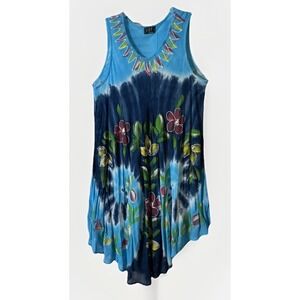 M M Collections Blue Tye Dye Hand Painted Tank Lounge Dress OSFM